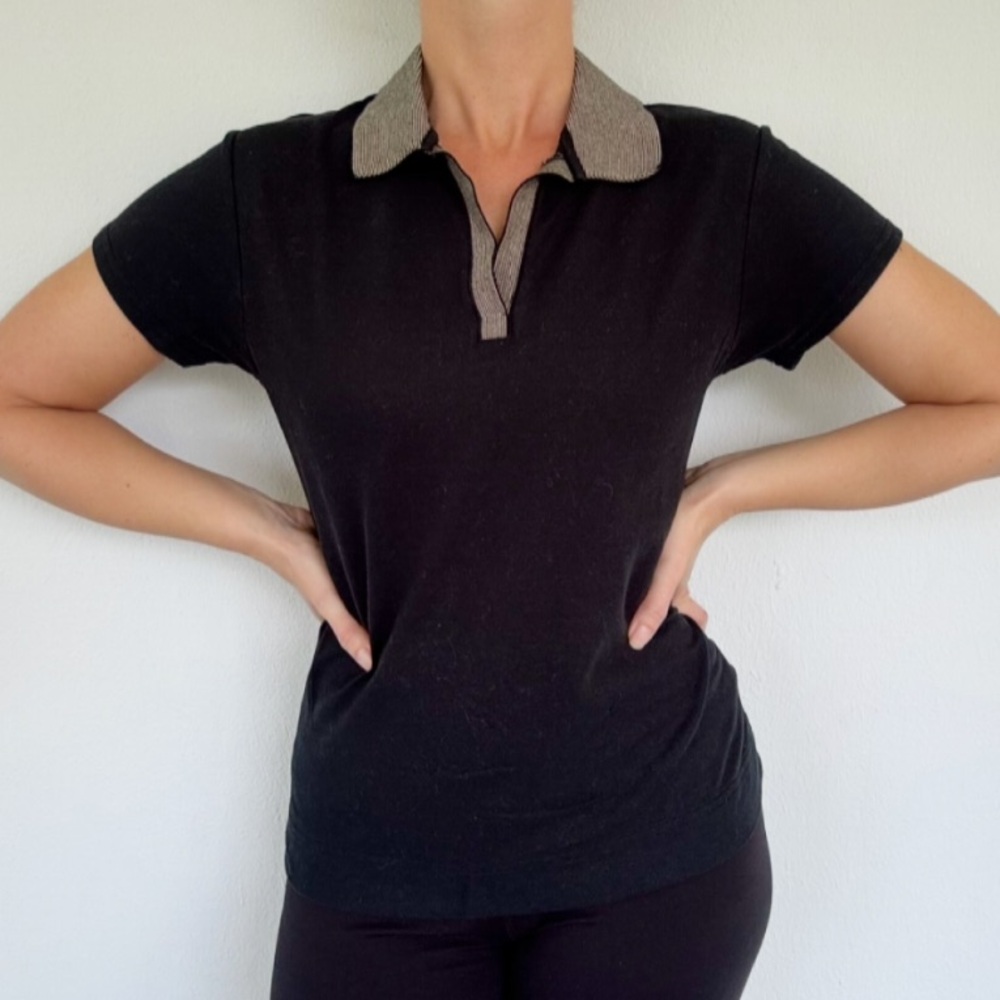 Vintage Sport Haley black Pima cotton contrast stripe collar polo size large